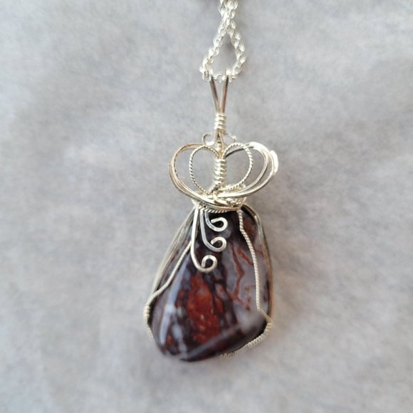 Jasper Quartz Blend Polished Rock Hand Wrapped in Argentium Sterling Silver Wire - Picture 7 of 8